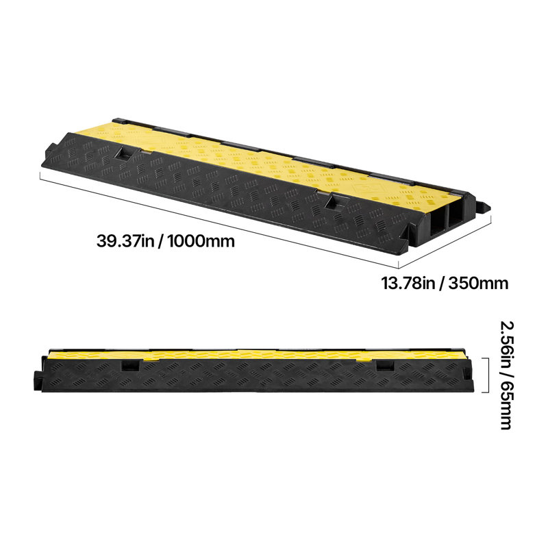 Rampe de protection de câble, capacité de 22 000 lb / essieu, housse de câble en caoutchouc robuste à 2 canaux, canal 2,2 x 2 po, ralentisseur de circulation avec couvercle supérieur rabattable, pour l'intérieur et l'extérieur