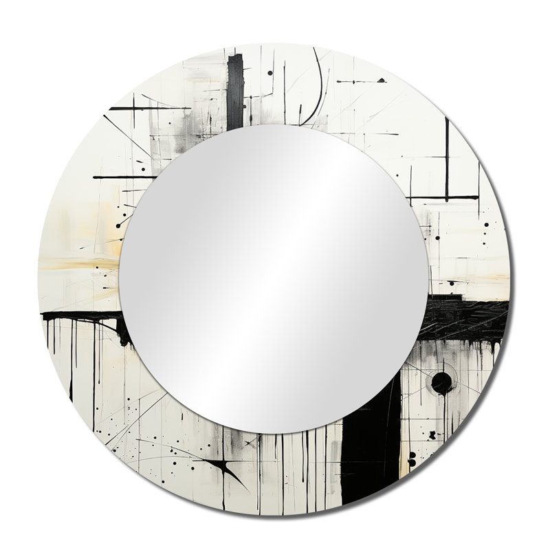 Gris et noir fantaisie horizon - peinture murale abstraite, miroir rond moderne, impression d'art en métal, 36 po x 36 po