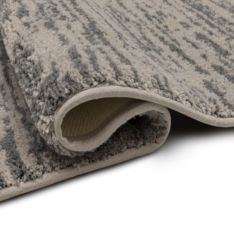Striped Polyester Machine Washable Knitted Bath Mat, Pewter/Flint, 17" W x 24" L
