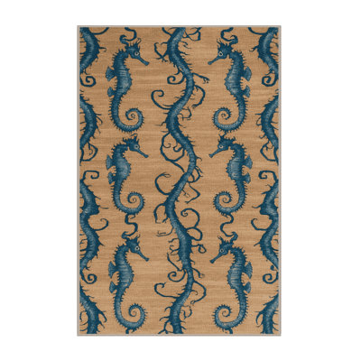  Washable Seahorses Nautical Area Rug