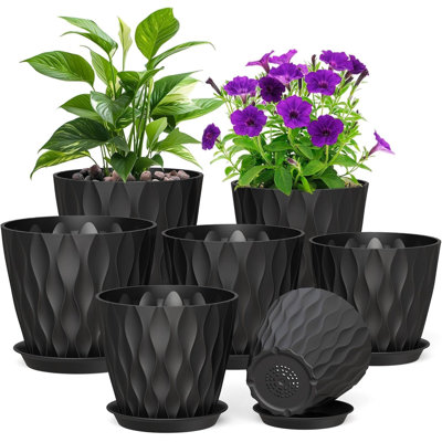 Black Plastic Plant Pots Set Of 7 (7/6.5/6/5.5/5/4.5/4 Inch)