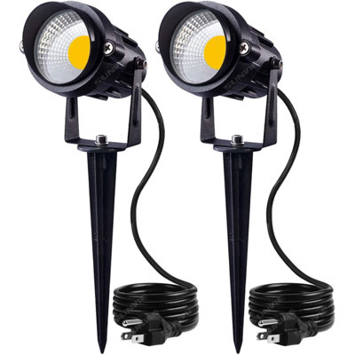 Outdoor Landscape LED Lighting 12W Waterproof Garden Lights COB Led Spotlights With Spiked Stand For Lawn Decorative Lamp US 3- Plug 3000K Warm White
