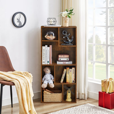 Melgarejo Brown Cubby Bookshelf, 42-Inch Modern 5-Tier Tall Geometric Bookcase, Freestanding Storage Organizer with Multiple Open Shelves, Floor Standing Small Space Display Storage Cabinet for Living Room, Bedroom, or Home Office