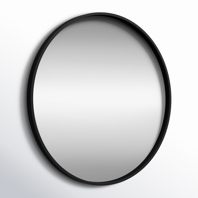 Arranjeet Modern Round Wall Mirror, 25.6" x 25.6", Black