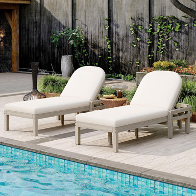 Outdoor Chaise Lounge Set Of 2, Premium Acacia Wood Patio Recliner With Arched Backrest, 5-Position Adjustable Backrest, Outdoor Lounge Chair For Poolside, Backyard, Deck & Lawn (Gray)