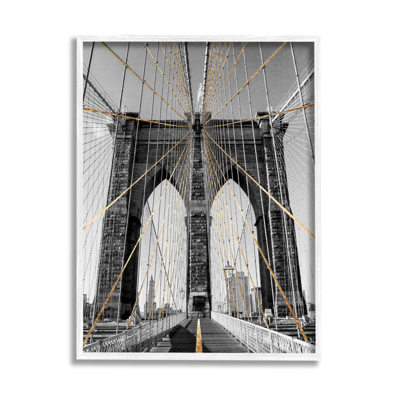 Pont de Brooklyn, architecture de câble géométrique Urban par Ziwei Li - photographie sur bois, H 30 po x l 24 po