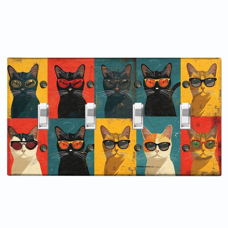 Couvercle de plaque d'interrupteur en métal; Bascule 4 US standard - Portraits de chats sympas, # 4 Quad bascule