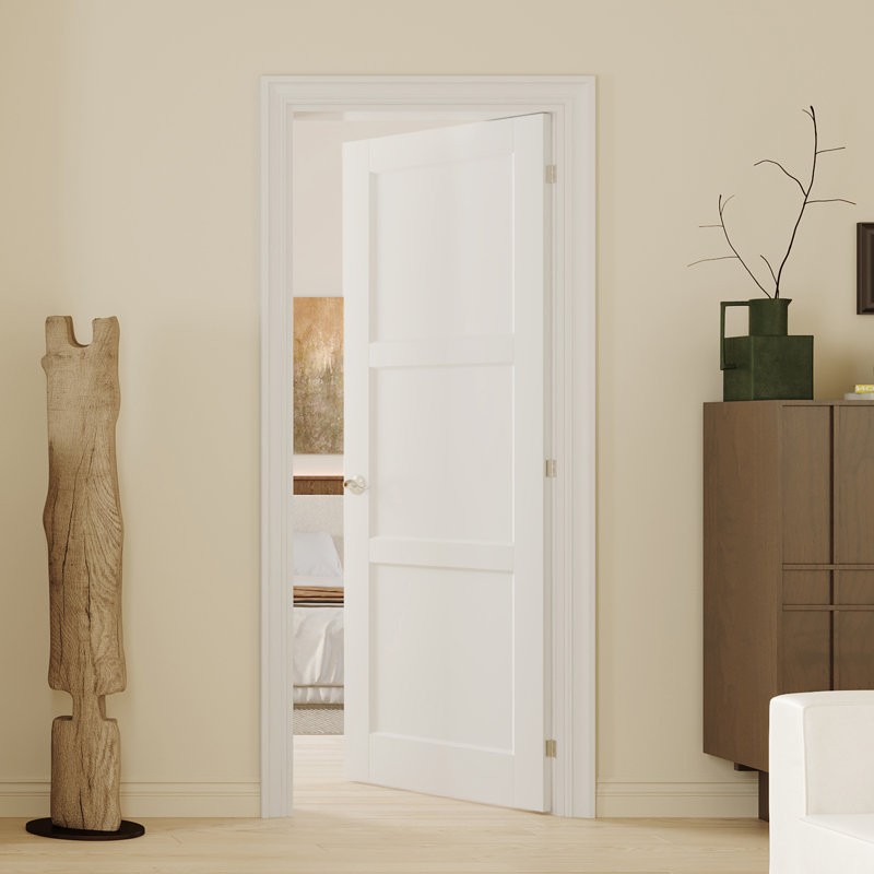 Interior Door Slab with Frame - Louvered White MDF Door, Prehung-Style Door Kit with Pre-installed Hinges, Locking Silver Handle Included, No Pre-drilled Holes