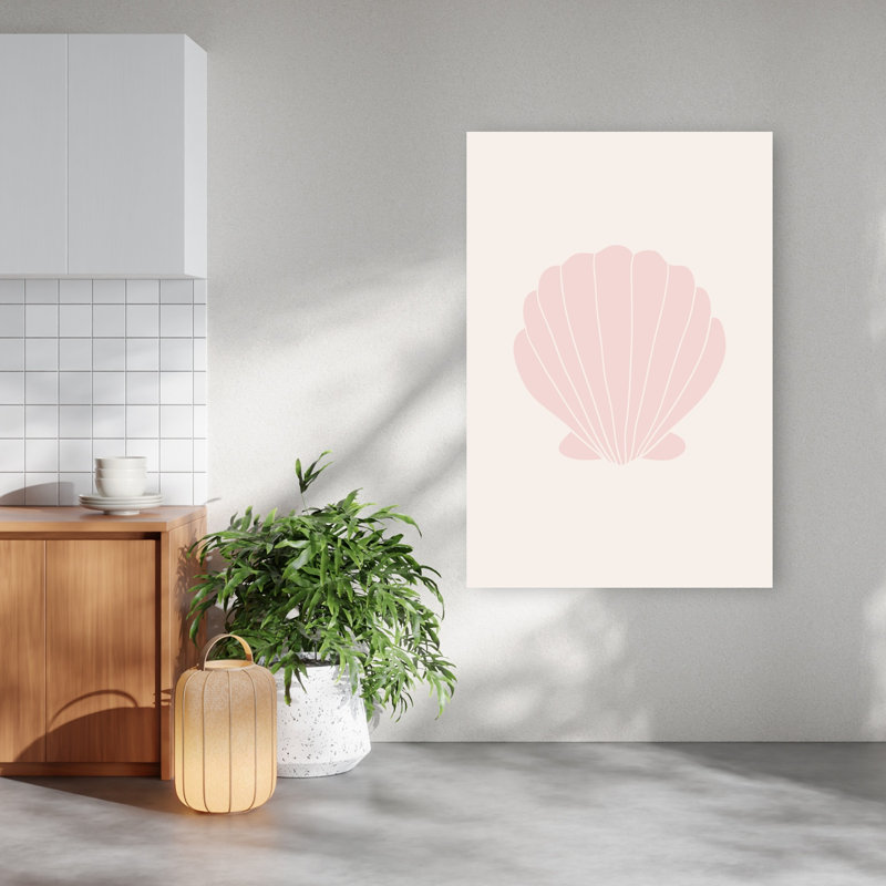 Affiche murale minimaliste abstraite de coquillage rose pâle, style côtier, 60" H x 40" W