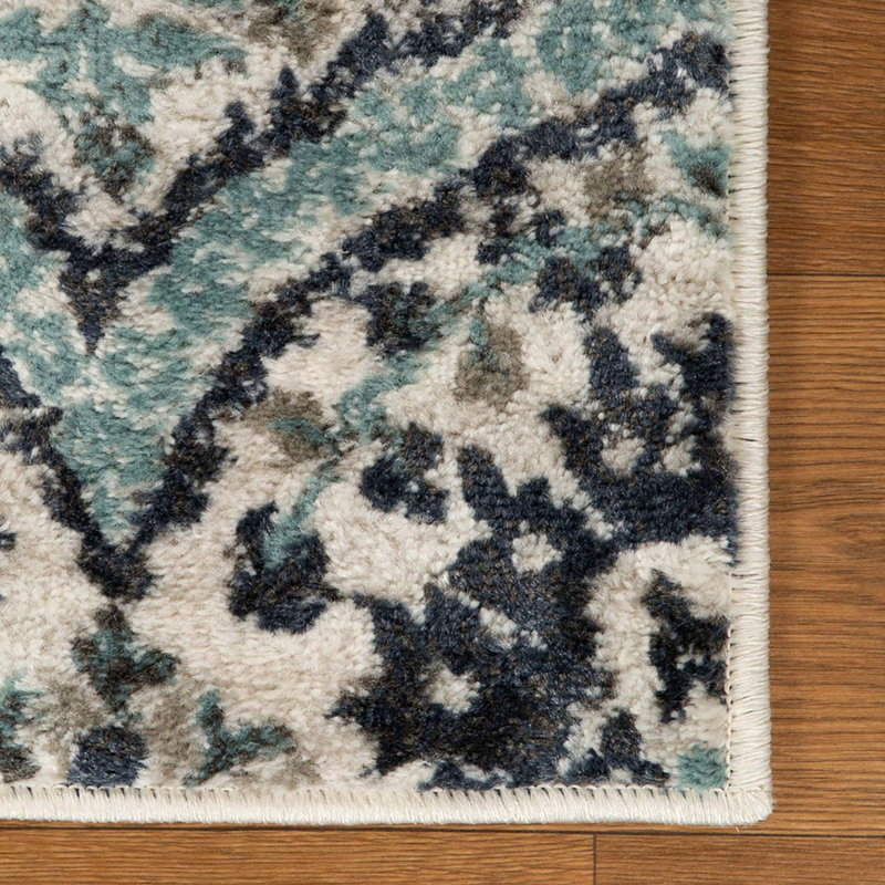 Lyllia 10' Ivory Blue and Gray Medallion Runner Rug, Rectangle 7' x 9'