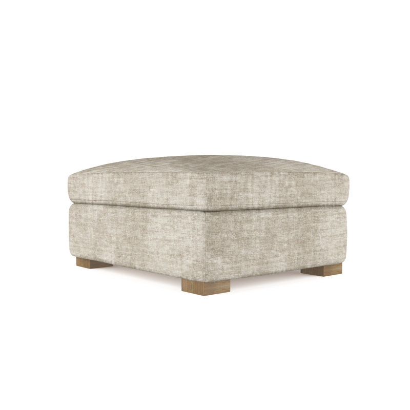 Horatio Upholstered Ottoman, Crushed Velvet Oyster, Weathered