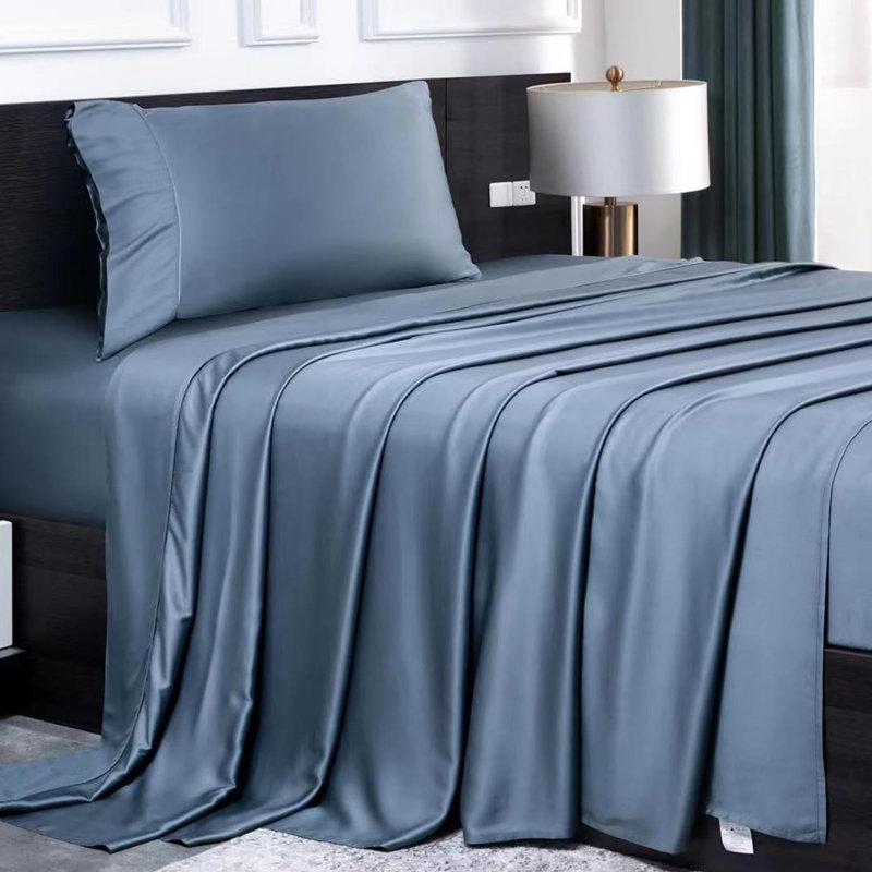 Ensemble de draps 100% rayonne de bambou, draps doux et soyeux 16 po, Bleu gris