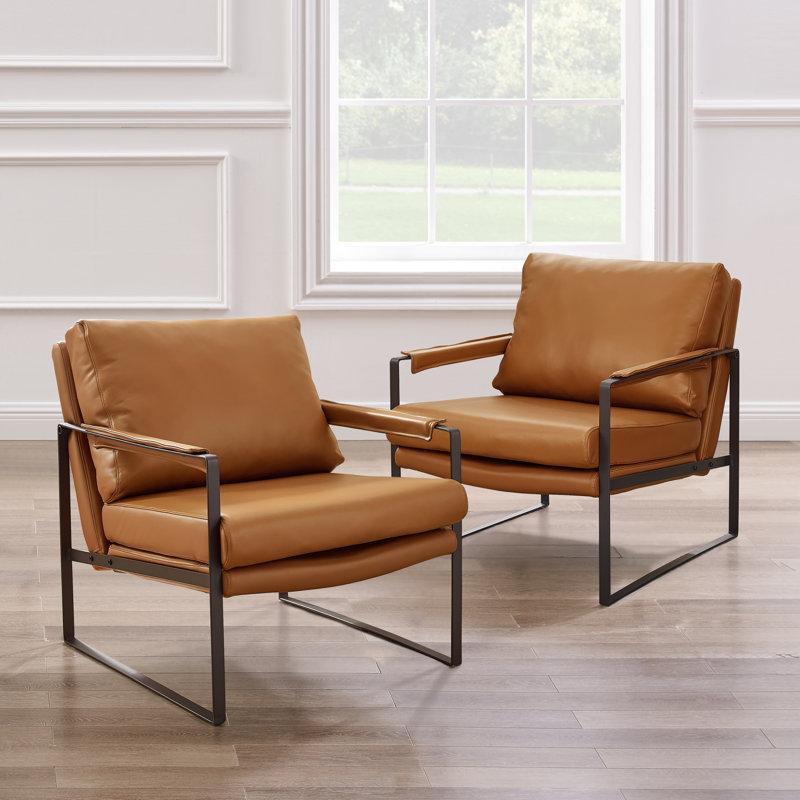 Eisenman 27.09'' W Leather Upholstered Accent Armchair, Brown Genuine Leather