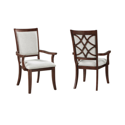 Traditional Dining Armchairs Set Of 2Pc, Cherry Finish Wooden Beige Upholstered Seat Formal Chairs Dinng Room Furniture
