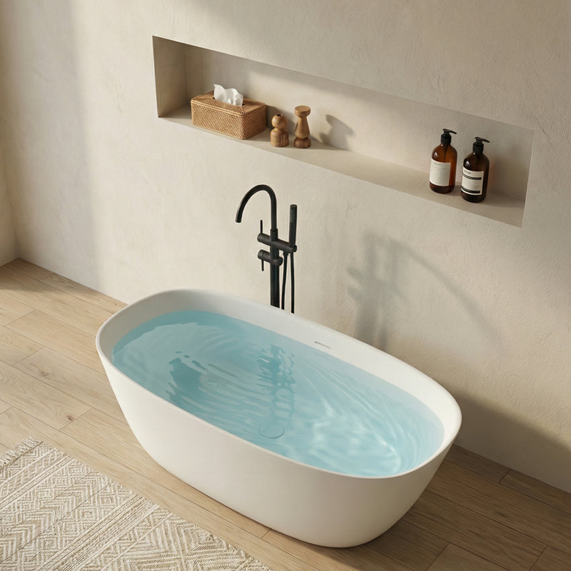 55.12'' x 27.56'' Freestanding Soaking Solid Surface Bathtub