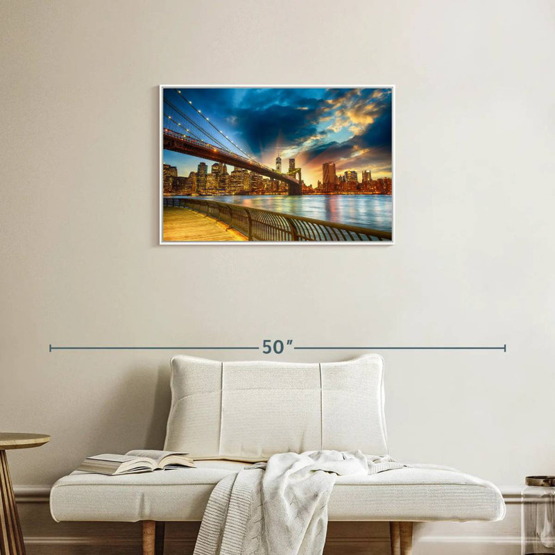 Spectaculaire coucher de soleil à Manhattan, Cadre flottant blanc, 31 po x 21 po