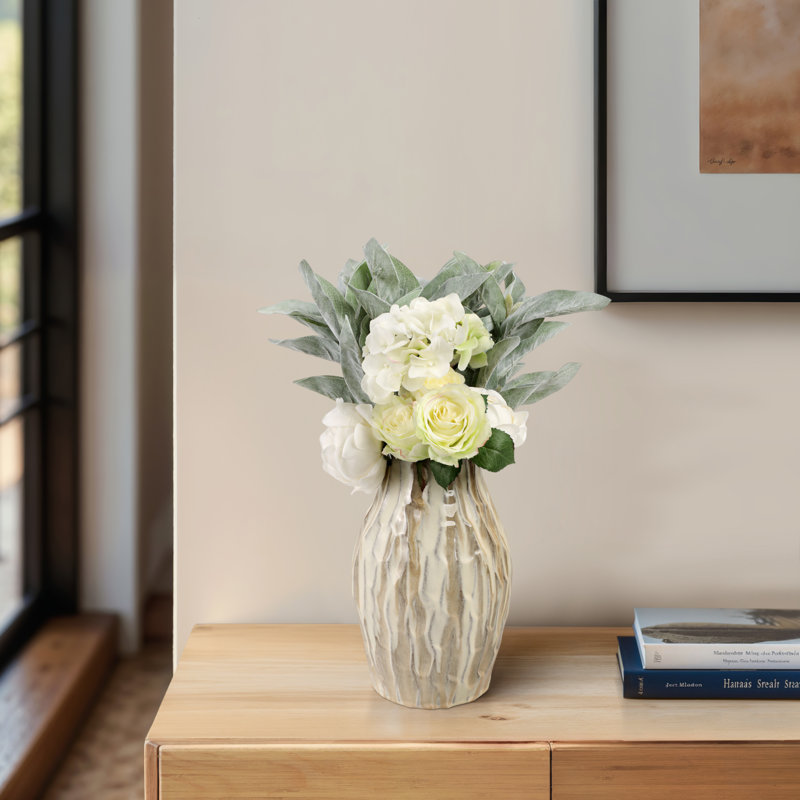 Terracotta Vase With Textured Carved Design Decorative Modern Accent Piece