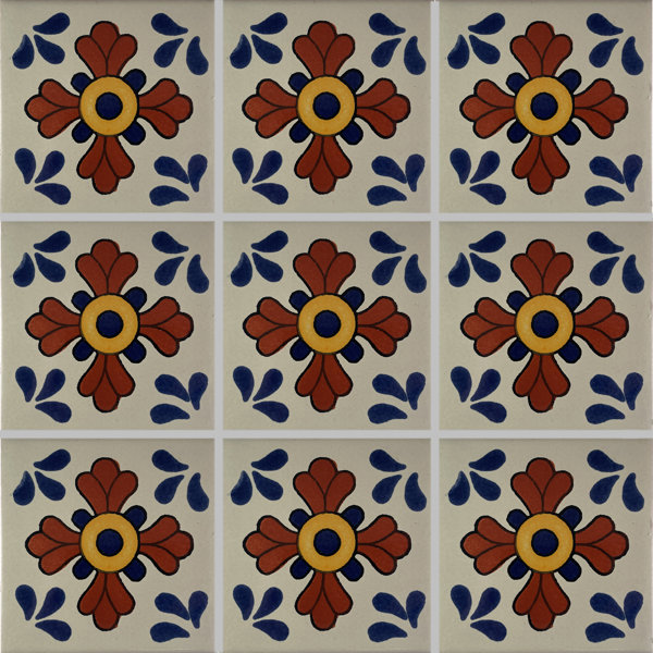 4.2" x 4.2" 9pcs TalaMex Seville Mexican Clay Tile Handmade Talavera Backsplash Mosaic