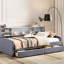 Lit simple gris avec tête de lit tapissier et plateforme avec tiroirs de rangement - Revêtement en velours-1126516484