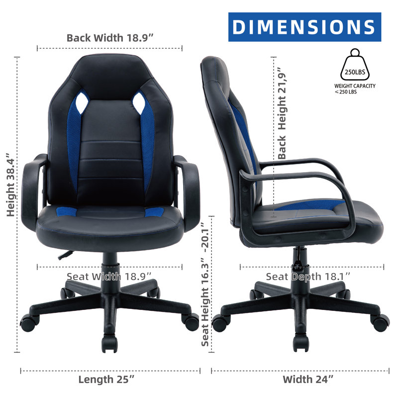 Fauteuil ergonomique pivotant en similicuir, Bleu