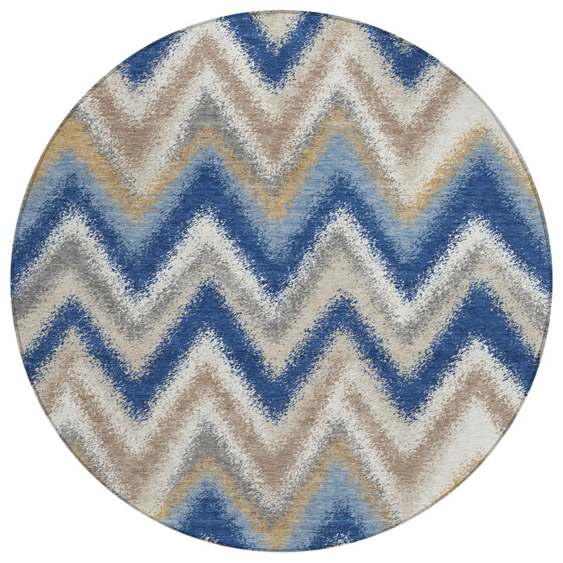 Machine Washable Indoor/Outdoor Chantille ACN2596 Geometric Rug, Navy, 8' Round