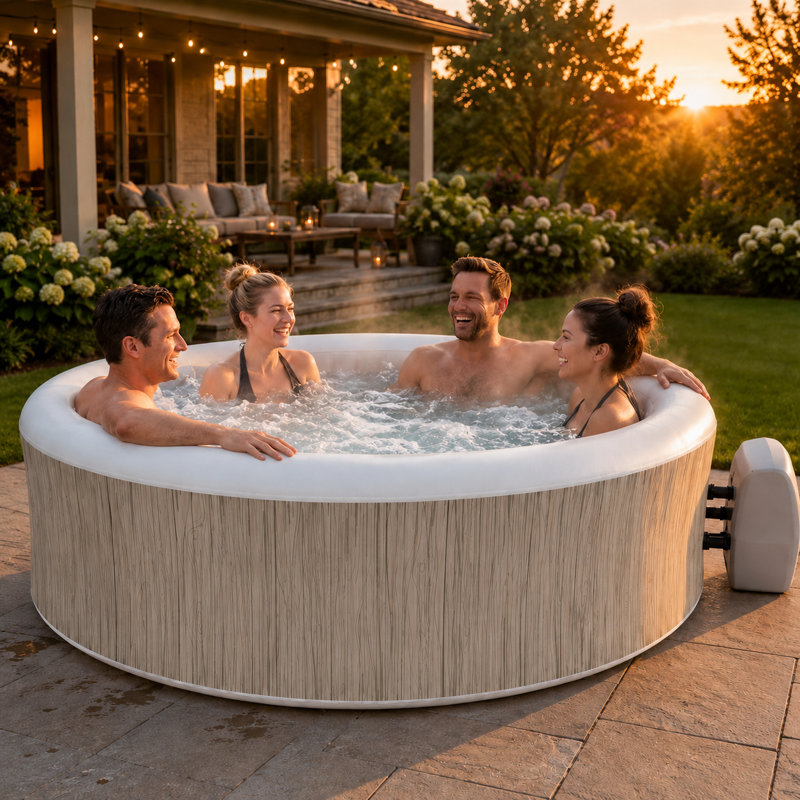 Spa gonflable pour 6 à 8 personnes, 140 jets d'air, spa de massage portatif à bulles rond 80 po, chauffage 104 ° F, panneau de commande à DEL