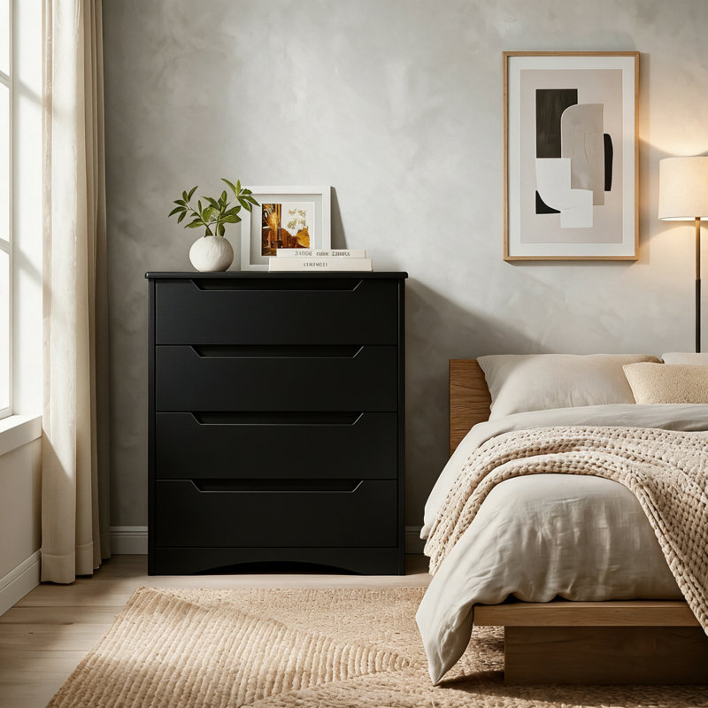 Michiaki 28.1" W 4-Drawer Dresser , Black