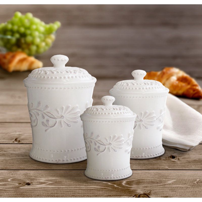 Arianda 3 Piece Kitchen Canister Set, White