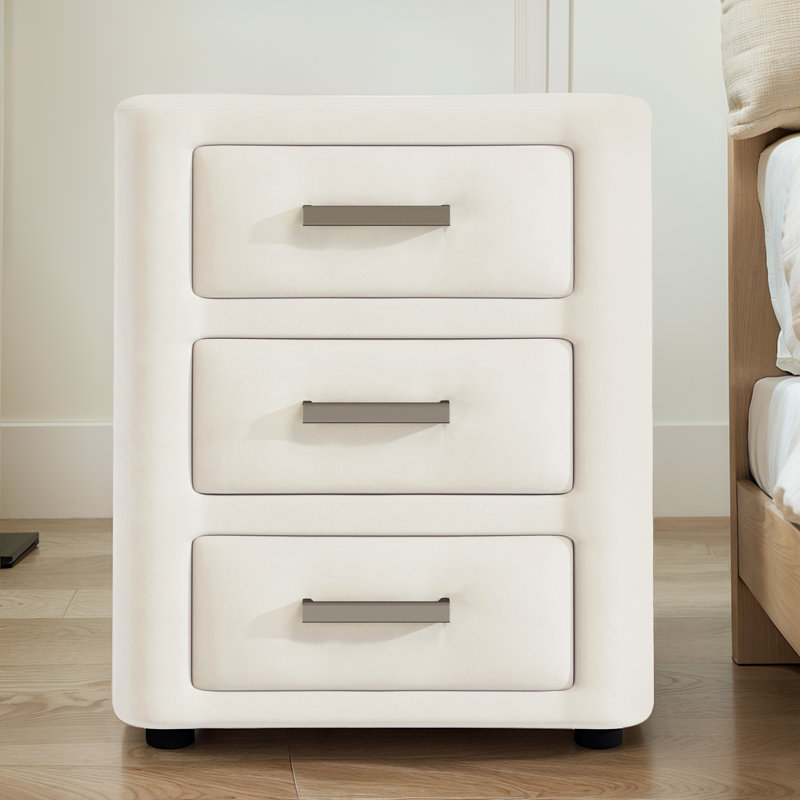 20.3'' W 3-Drawer Velvet Nightstand, Pre-Assembled, Beige