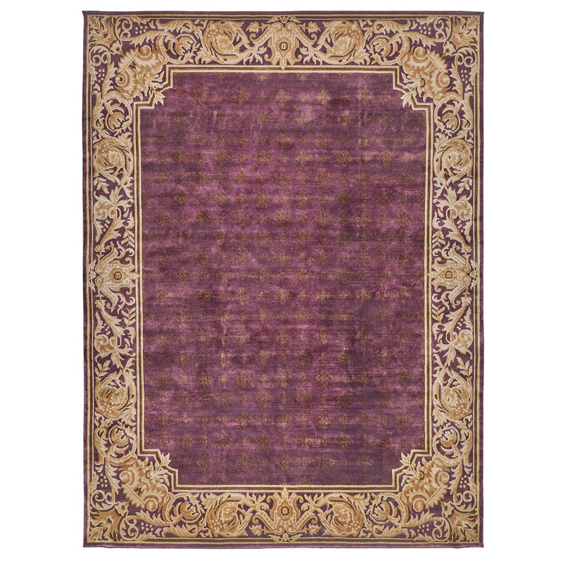 Hand-Knotted Red and Gold Wool 9' x 12' Area Rug