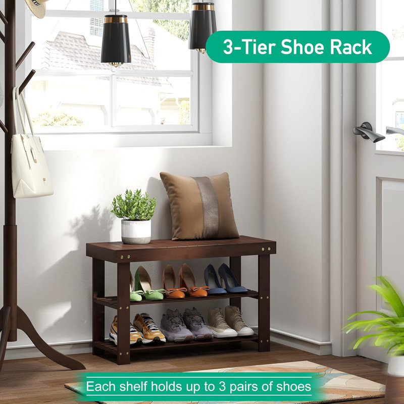 Banc de rangement pour 8 paires de chaussures, Brun