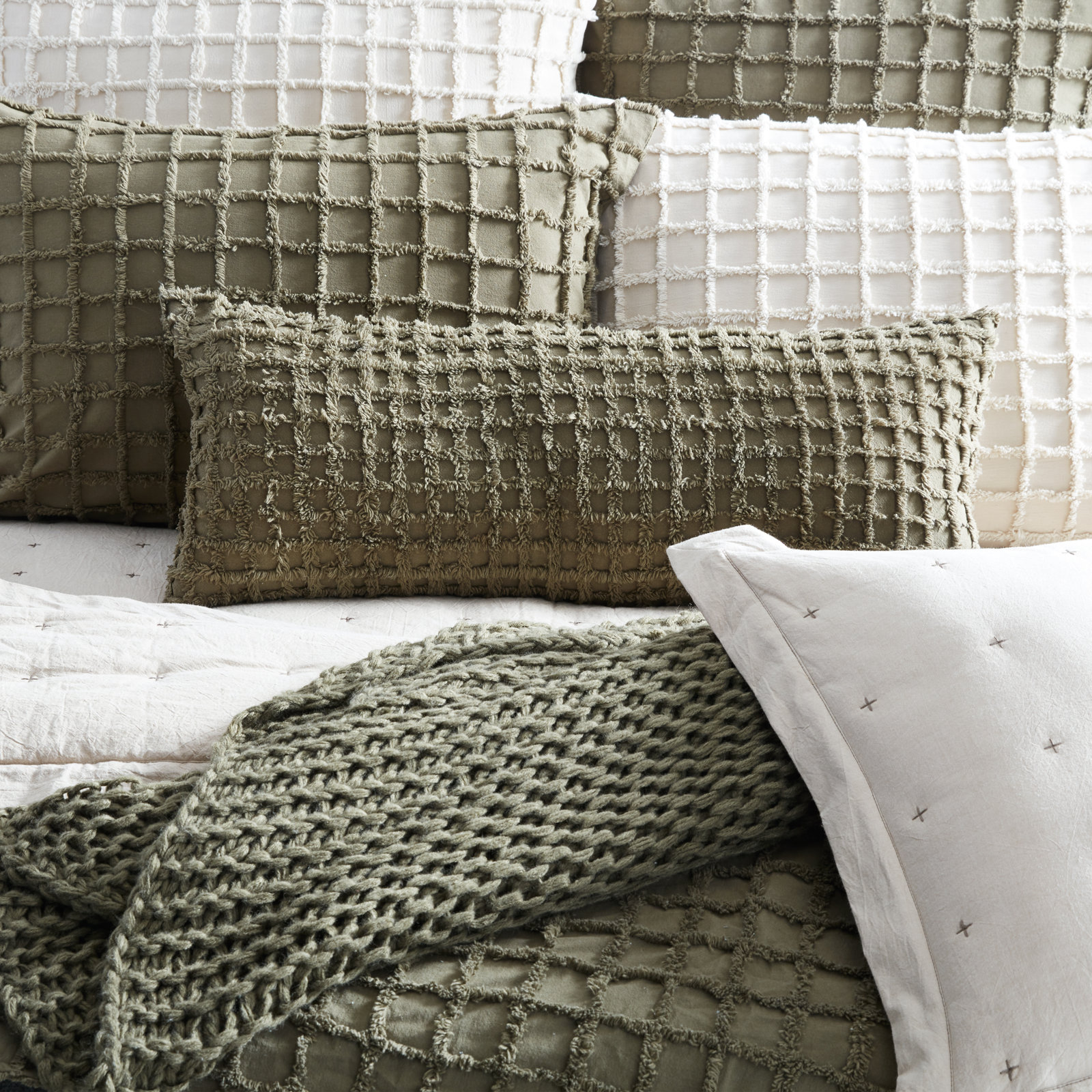 Carter Duvet Cover Set, Olive, Queen Duvet Cover + 2 Shams