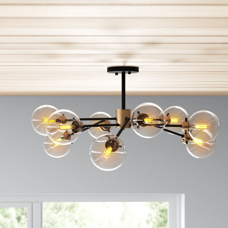 Blevins Glass Semi Flush Mount, Muted Brass, 15.5" H x 32" W x 32" D