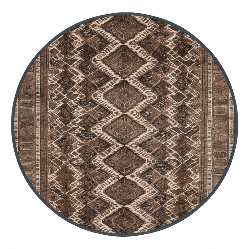 Machine Washable Persian Brown Area Rug, Round 8'