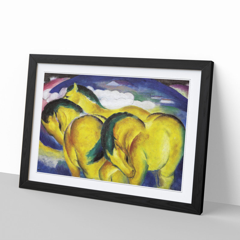Yellow Horses by Franz Marc - Picture Frame Painting, 27cm H x 36cm W x 2cm D, Black Framed