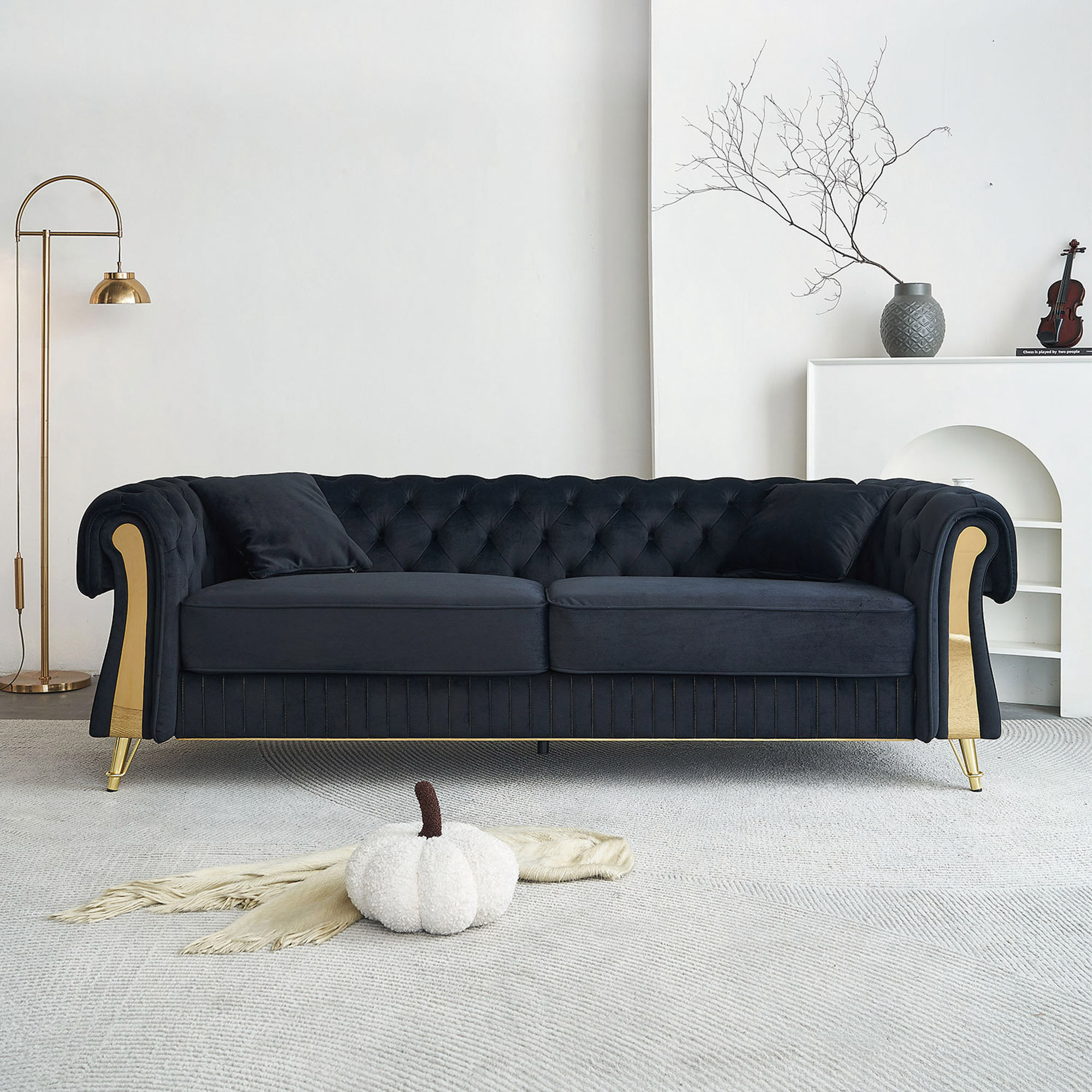 Latitude Run® 89"W Chesterfield Tufted Velvet Living Room Sofa With Two ...
