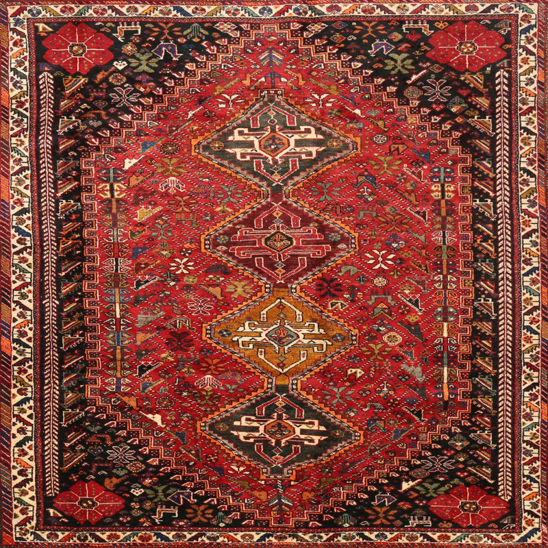 Tapis oriental multicolore tissé à la machine Oriental, Carré 6 pi