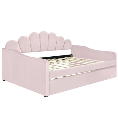 Upholstered Full Size Daybed With Shall Shaped , White - Soft Headboard, Construction, Versatile Bedroom Furniture In Trundle And Thickly Padded Sponge Comfortable Experience, Multipurpose Living