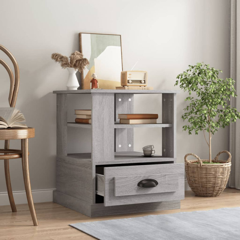 Boruta Solid Wood End Table, Grey Sonoma