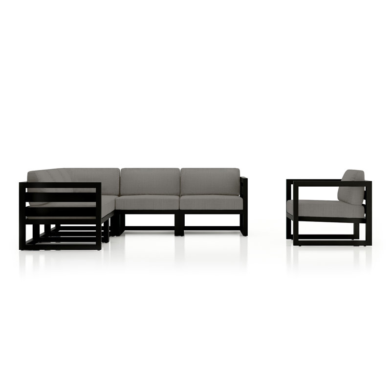 Avion 6 Piece Sectional Set - Black, Black, Canvas Charcoal Sunbrella® Canvas