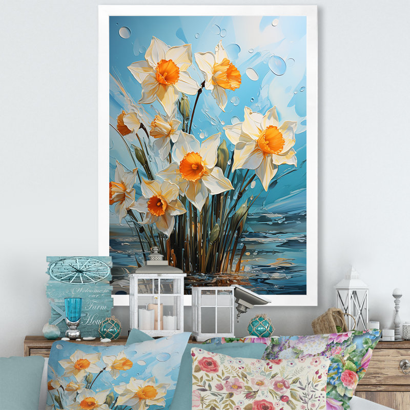 «Daffodil Bloom Sunshine II», reproduction sur toile, Cadre photo noir, H 40 po x l 30 po