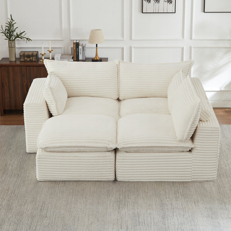 Canapé convertible en L avec repose-pieds, Blanc