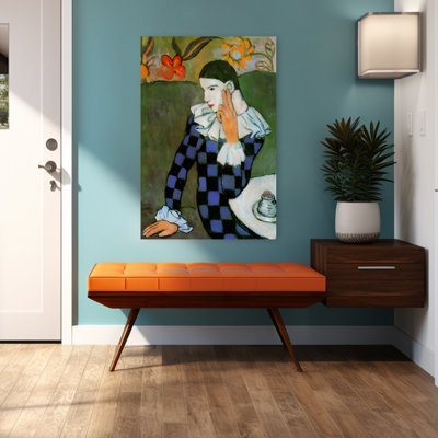 «Contemplative Harlequin Classic Colorful Colorful Vibrant Portrait», reproduction d'art murale
