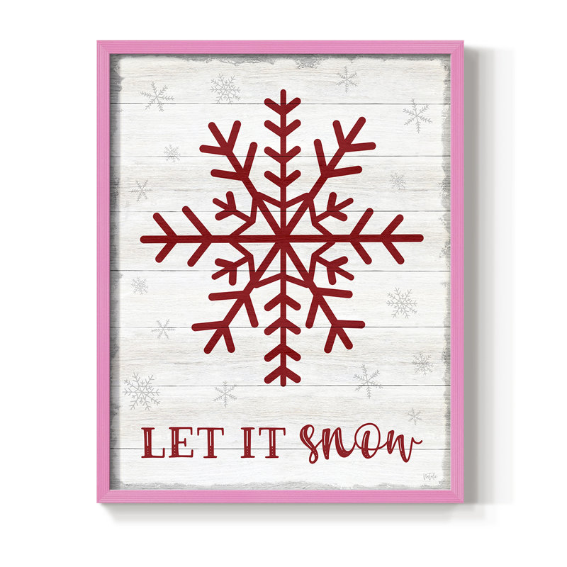 Let It Snow Snowflake, reproduction encadrée - bois massif, Rose, H 30 po x l 24 po
