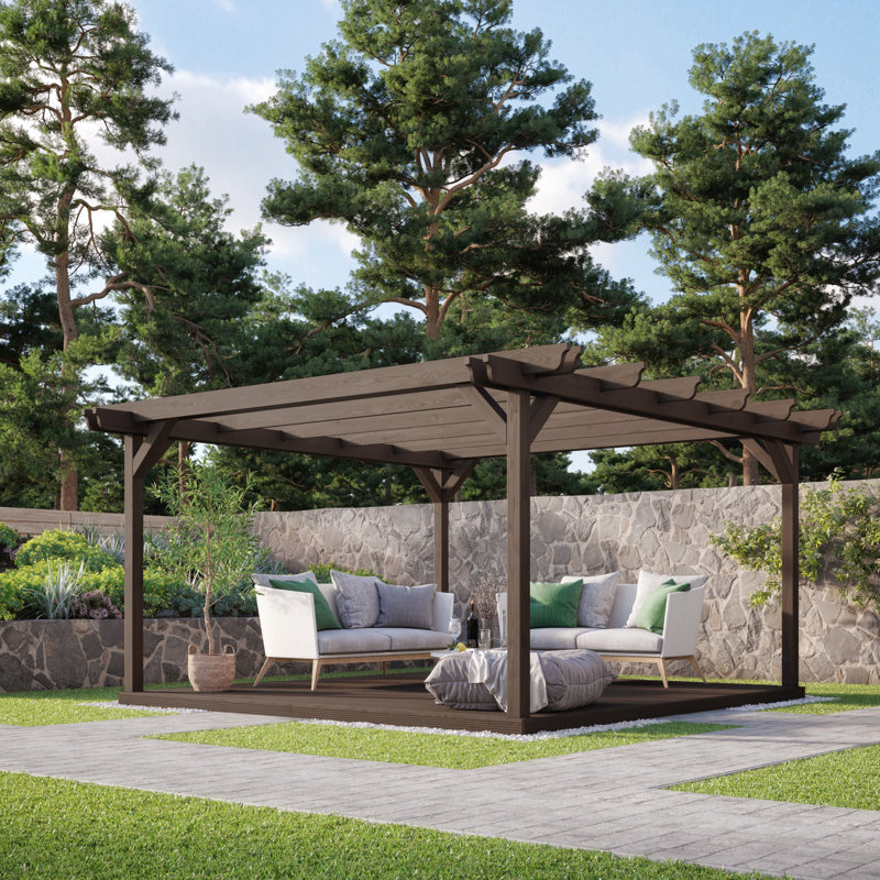 Latre Wood Pergola, 340cm H x 240cm W x 240cm D, Brown