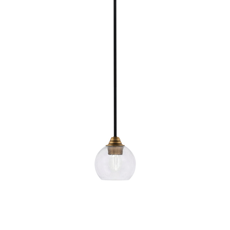 Luminaire suspendu sur pied Paramount avec verre à bulles de 5,75 po, Verre transparent, Noir mat / laiton