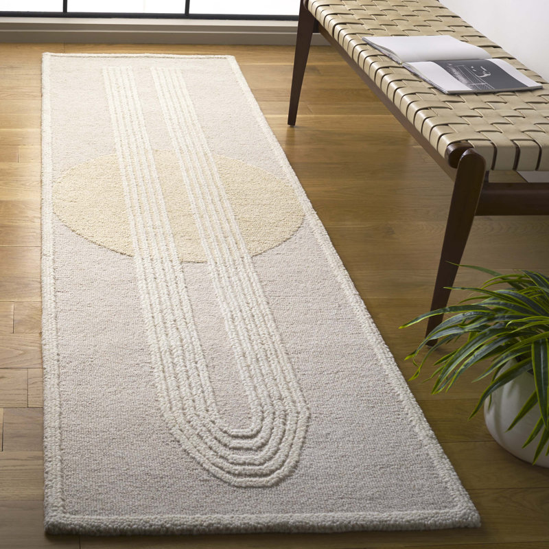 Harrisville Rodeo Drive Hand Tufted Wool/Cotton Abstract Rug in Ivory/Beige, Runner 2'3" x 8'