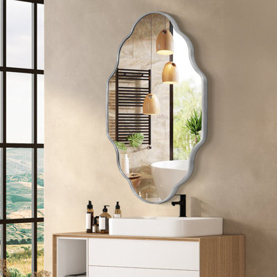 Oval Wall Mirror with Aluminum Frame, HD Tempered Glass, Mosaic Accent, Vertical/Horizontal Hanging, Shatter-Resistant for Bathroom Vanity, Living Room & Entryway