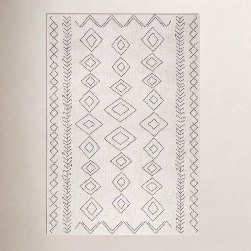 Maeghan Ezri Diamond Indoor/Outdoor Area Rug for Living Room Patio Deck Front Porch Kitchen, Ivory/Dark Grey