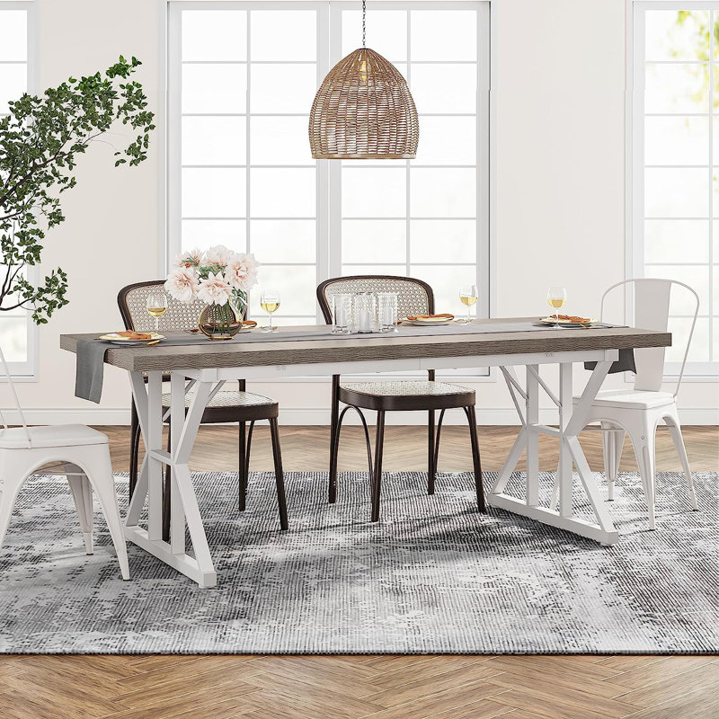 Metal Base Dining Table, Grey, 75Cm H x 180Cm L x 80Cm W, White